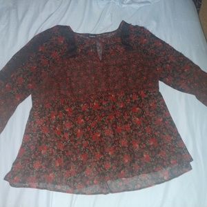 Sheer black and red rose top size 1 torrid